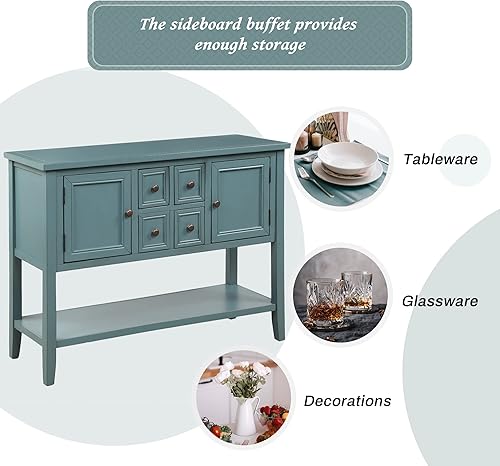 Miniatura 35 de P PURLOVE Mesa consola de granja con cajón, aparador buffet con almacenamiento con almacenamiento para sala de estar, cocina Blanco,Gris (Antique