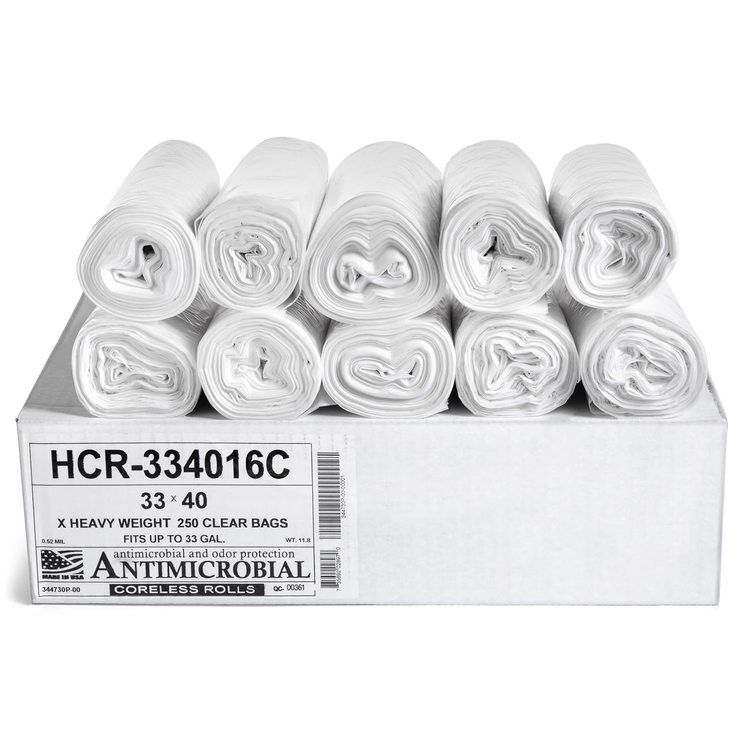 Aluf Plastics HCR-334016C 33 Gallon Clear Trash Bags (250 Count) - 33" x 40" - 16 Micron Equivalent High Density Value Garbage Bags for Bathroom, Office, Industrial, Commercial, Janitorial, Municipal,
