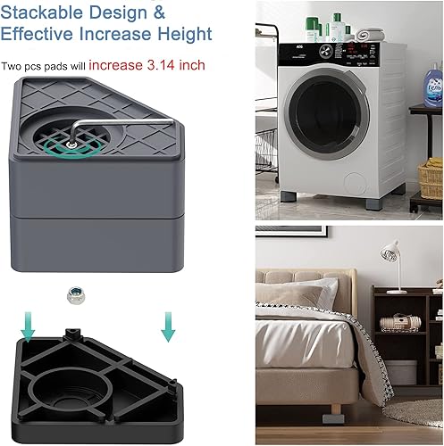 Miniatura 4 de Paquete de 8 almohadillas antivibración con cancelación de ruido y golpes, doble diseño universal para lavadora, almohadillas de goma apilables para