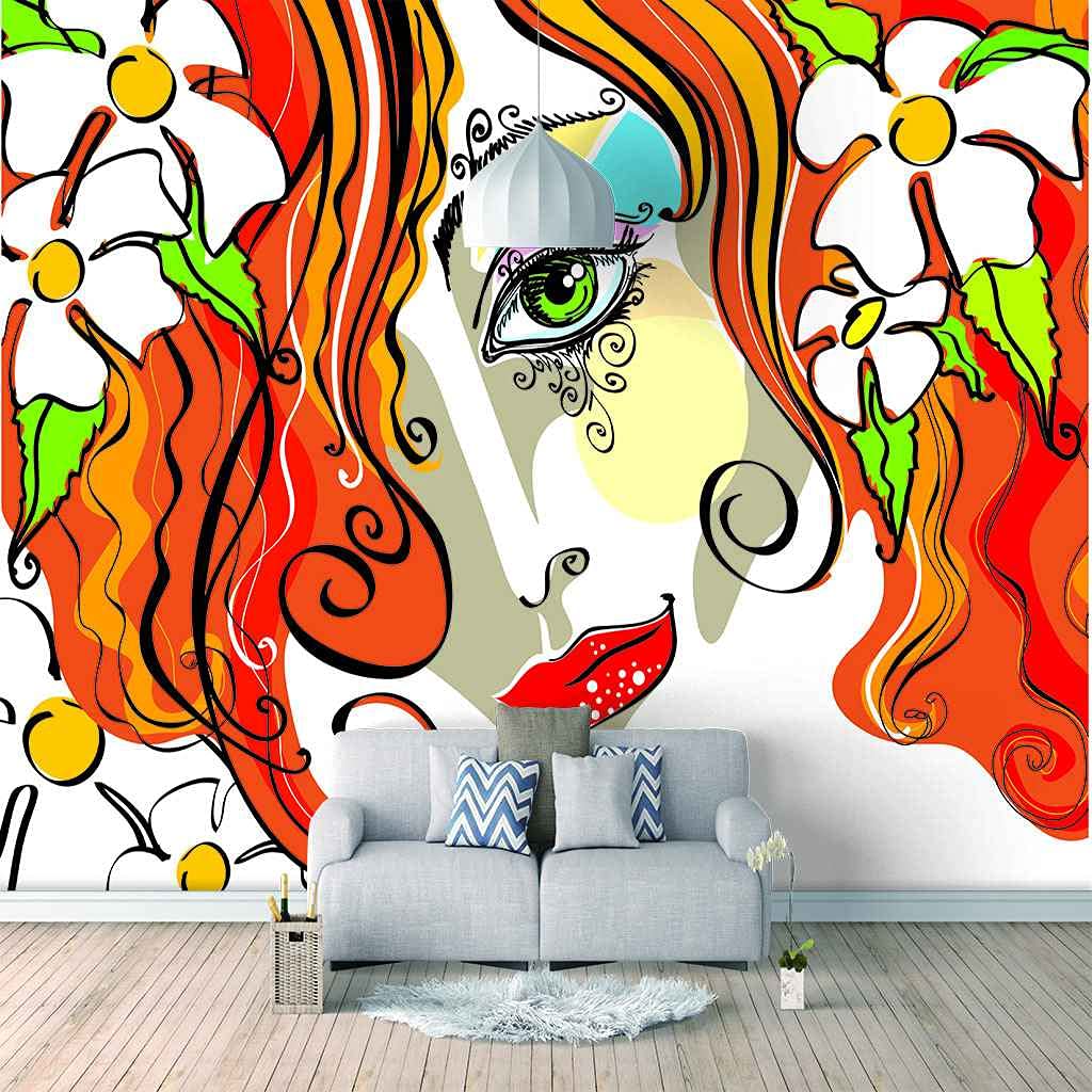 Papier peint artistique femme de couleur canevas premium 350x256 cm 3D