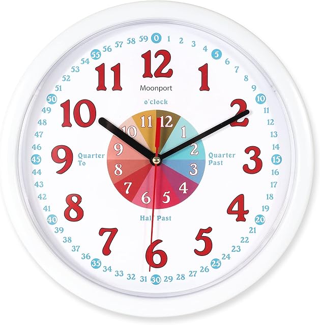 Moonport Learn to Telling Time Digital Kids Wall Clocks, Battery Operated Silent Clocks, Girls Children Bedroom/Living Room/Classroom Display Resources/Back to School Decorations