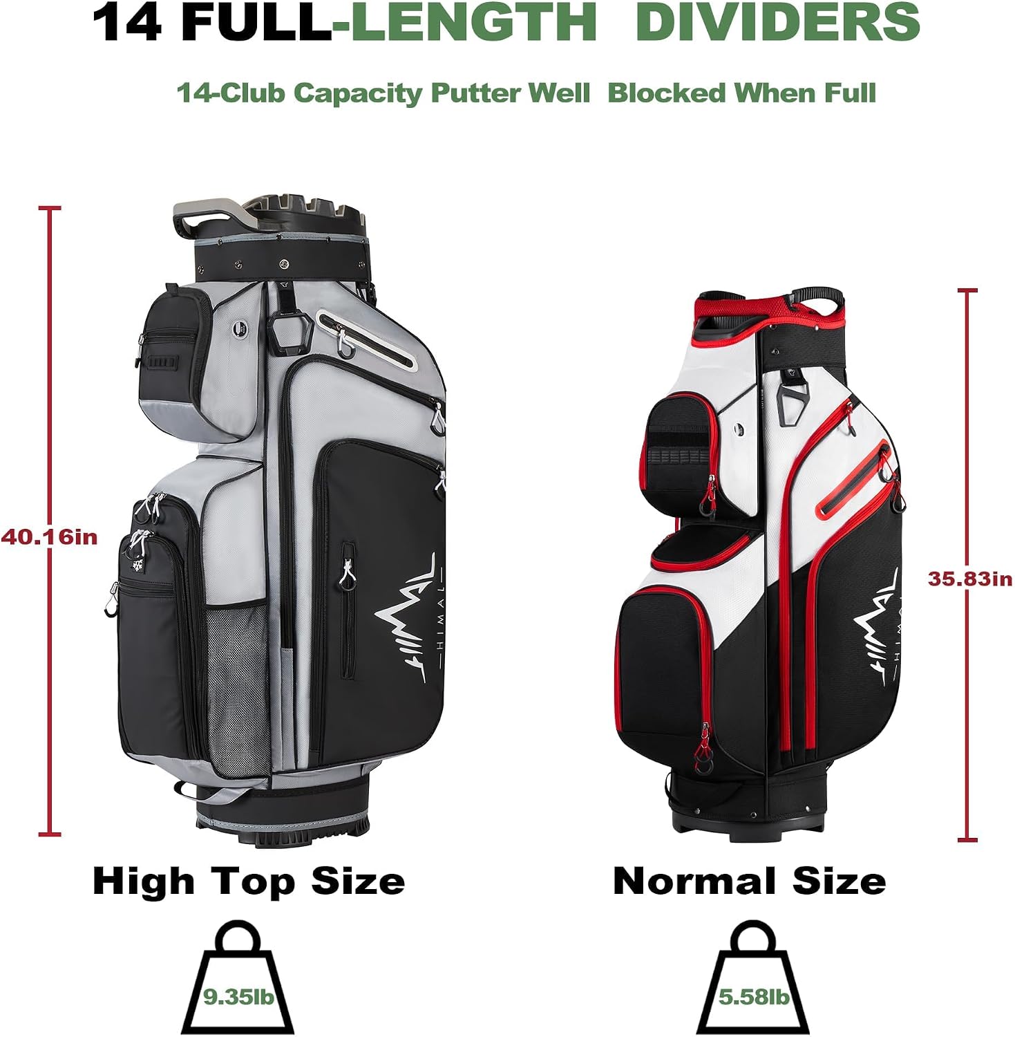 uniHimal Golf Cart Bag with 14-Way Full-Length Dividers, Golf Bag for Men Women with Magnetic Leather Pocket, Handles and Rain Cover, Lightweight Golf Club Bag Includes Cooler Pockets