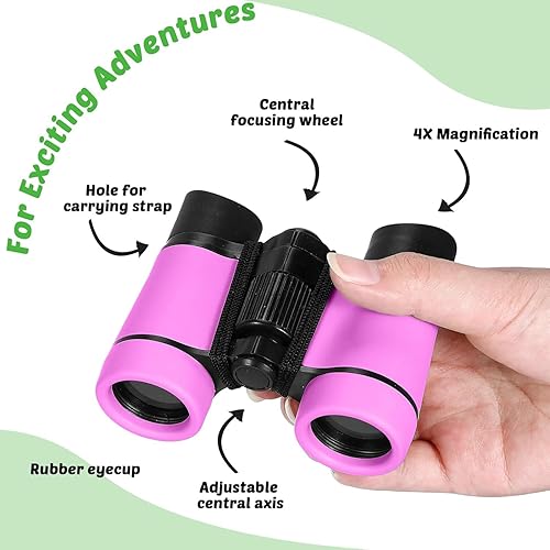 Miniatura 3 de Hiboom Juego de 8 prismáticos para niños, a prueba de golpes, plegables, mini prismáticos compactos con brújula, lupa para niños de 3 a 12 años,