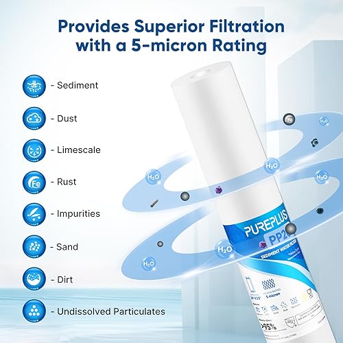 Miniatura 5 de PUREPLUS Filtro de agua para toda la casa de sedimentos de 5 micrones, 20 x 2.5 pulgadas, prefiltración de sedimentos de 20 pulgadas, cartucho de