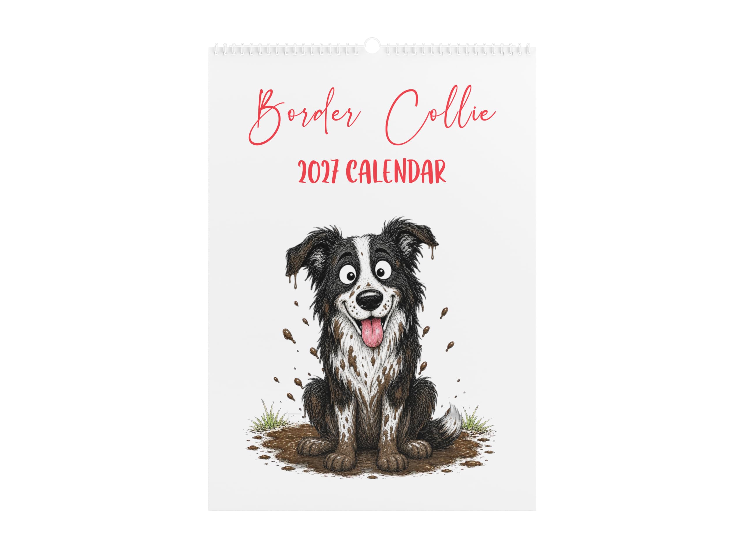 Border Collie 2027 Wall Calendar, 12 Month Sheep Dog Design, Monthly Planner with Seasonal Illustrations, Handmade A4 Collie Dog Calendar