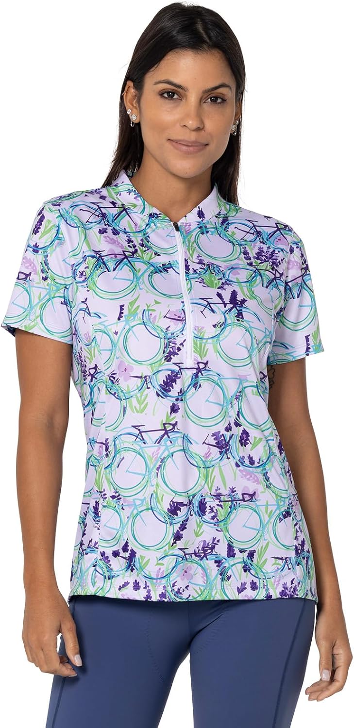 Terry Cycling Jersey Womens Actif Short Sleeve Bike Top, UPF 50+ Summer Top for Women, Reg. & Plus Sizes