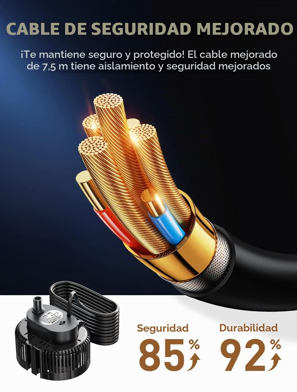 Bomba Sumergible para Piscinas 25 Pies Cable Extralargo, Bomba de Agua Residual (negro)