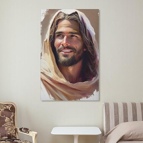 Miniatura 7 de Impresionante estética artística Jesús riendo, imagen de Jesús, acuarela de Cristo, arte sonriente, Jesús sonriente, Jesús arte Pr lienzo para pared