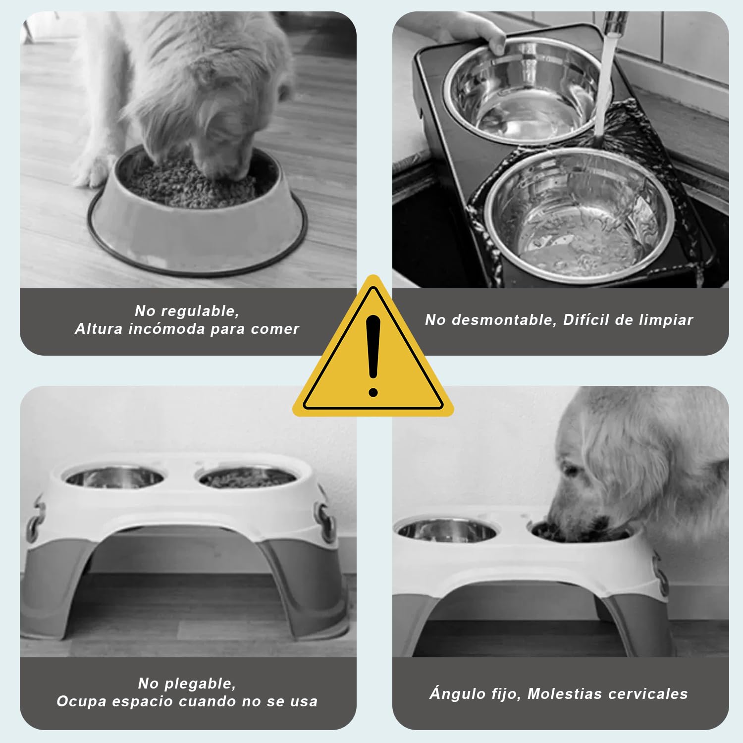 Comedero Altura Variable Comedero Elevado Para Perros Madera Maciza - 3 Alturas Ajustables Con 2 Cubos Acero Inoxidable Cuencos Perro Ergonómicos
