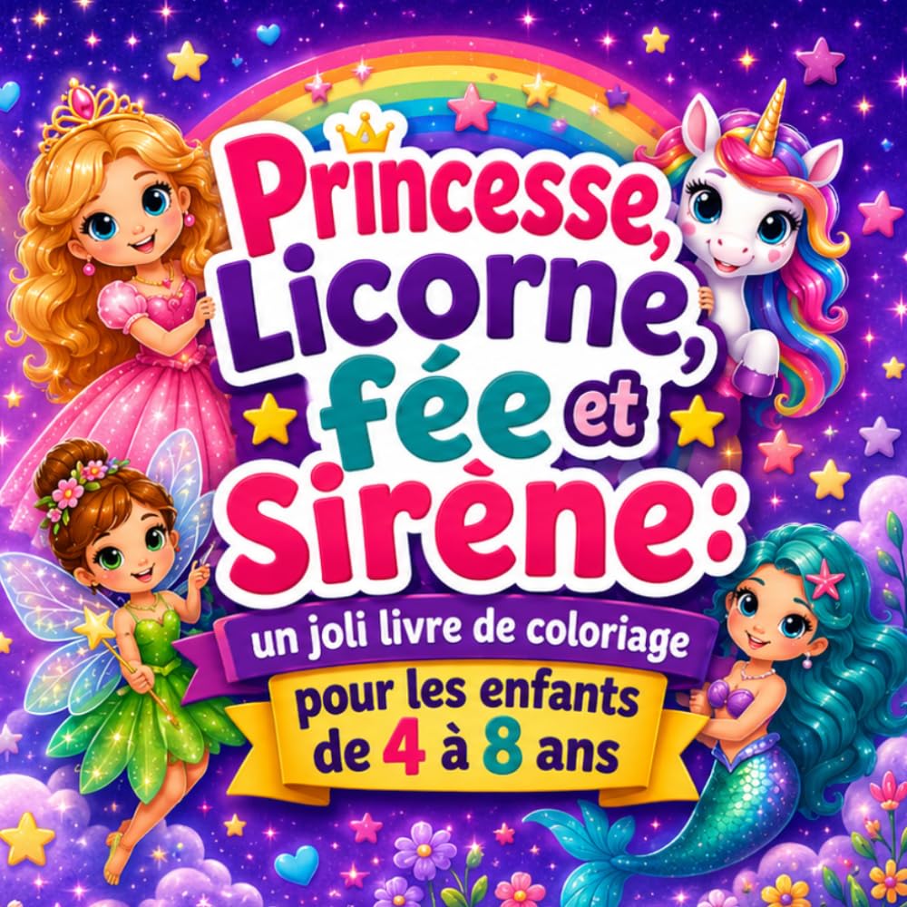 Princesse, licorne, fée et sirène, un joli livre de coloriage pour les enfants de 4 à 8 ans: 50 dessins magiques et faciles à colorier pour rêver, ... heures (Moi aussi je fais des coloriages)