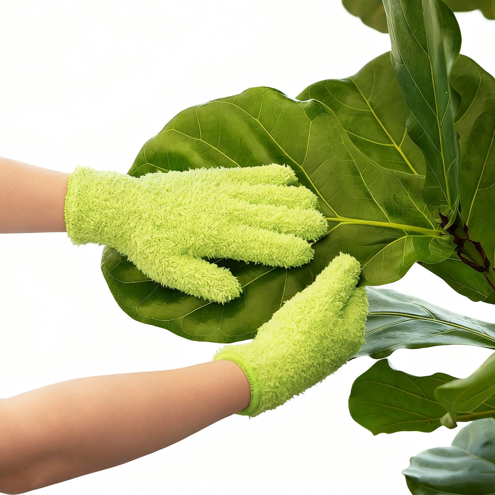 Bamworld Microfiber Gloves for Plant Dusting and Garden Care, Reusable Gardening Gloves for Women and Men, Soft Cleaning Gloves for Indoor Outdoor Plants, Green