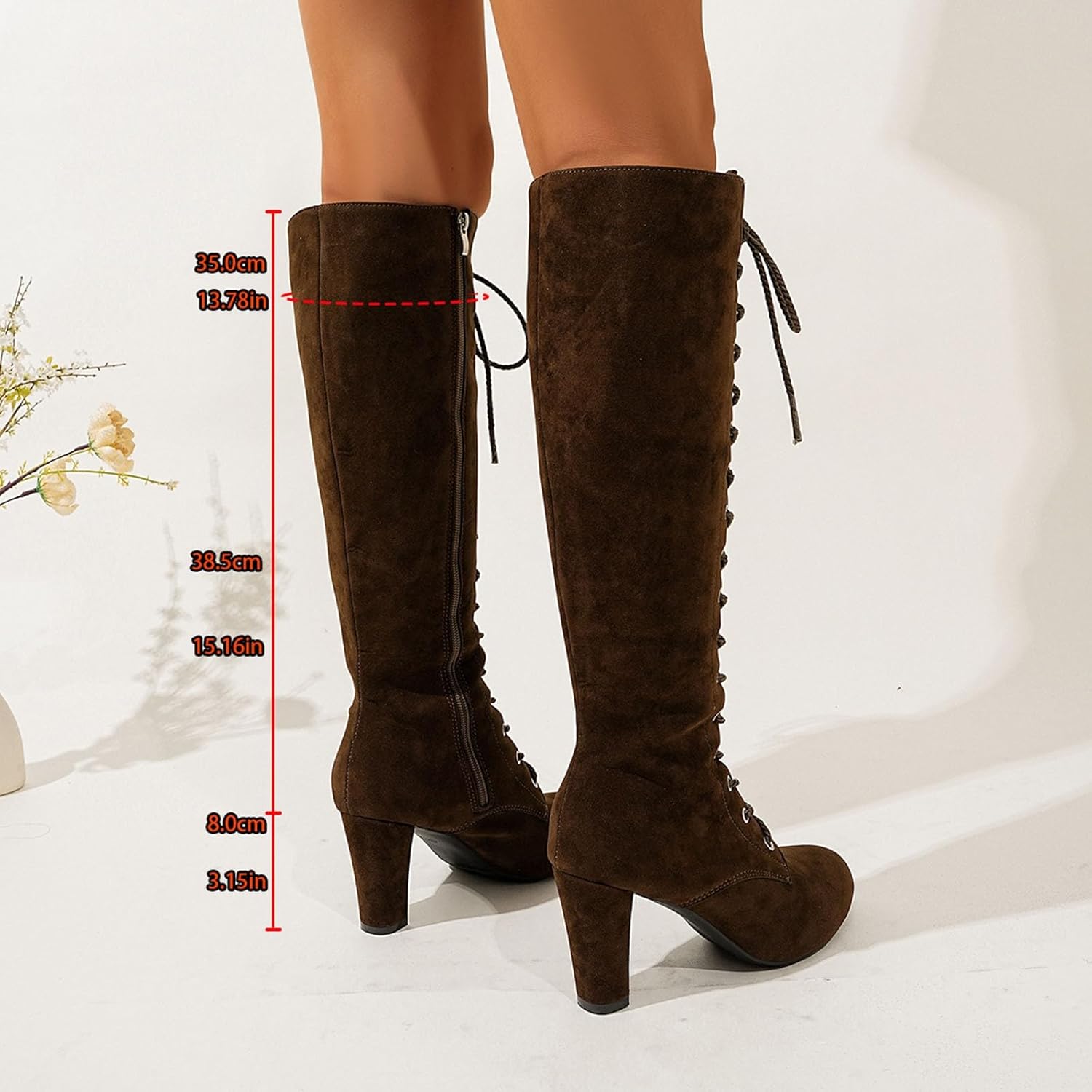Retro Lace up Knee High Boots for Lady:Winter Warm Tall Western Booties Lightweight Party Wedding Dressy Shoes Footwear