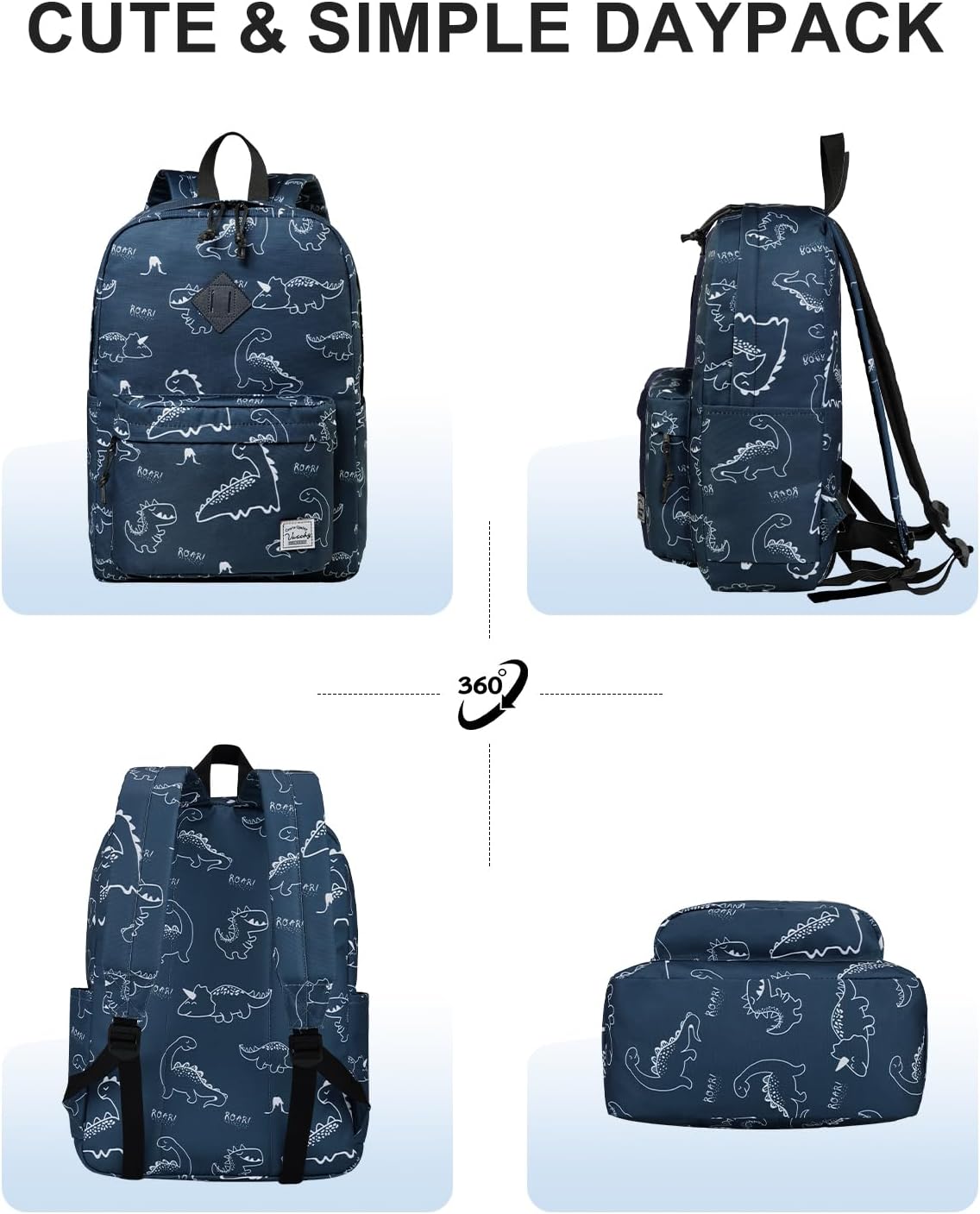 VASCHY Backpack for School, Lightweight Water Resistant Bookbag Casual Daypack for Man/Boys Dinosaurs - Image 6