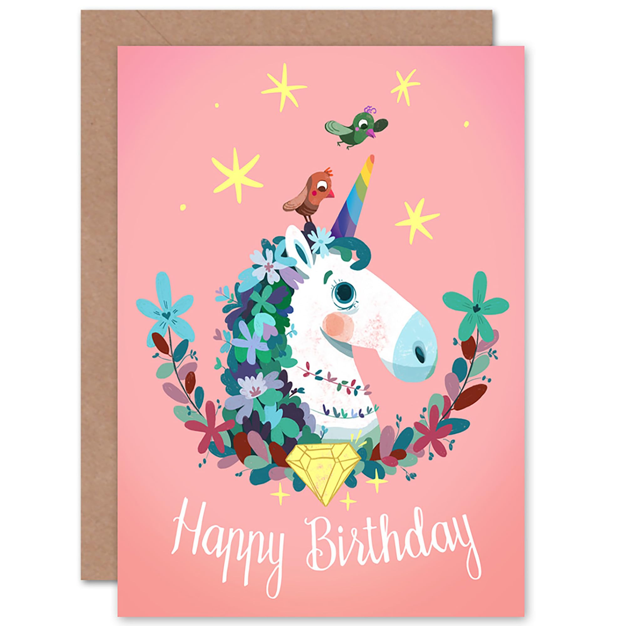 Wee Blue Coo Unicorn Flowers Birthday Greetings Card