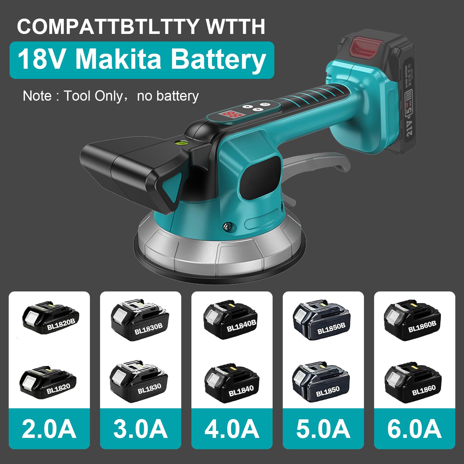 Máquina Para Colocar Azulejos de 21 V Compatible con M-akita 18V Akku, Maquina Vibratoria para Azulejos 200 kg, Vibradora de azulejos 5 velocidades, Herramientas de vibración de azulejos 145mm