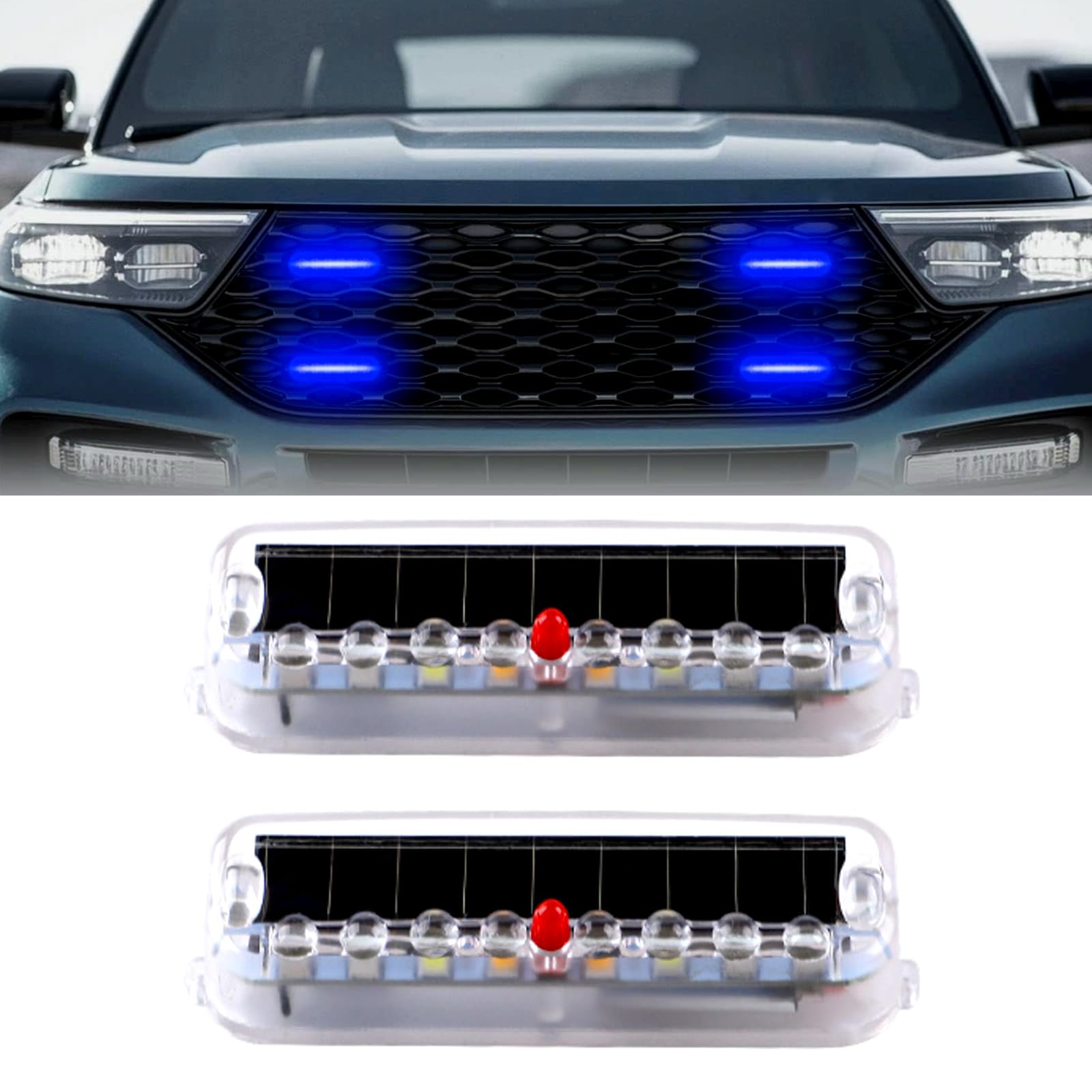 Generic 2 Pack Solar Powered Strobe Warning Light, LED Emergency Vehicle Flashing Beacon Light Bar Super Bright Waterproof for Trucks, Vehicles, Cars, Motorcycles Safety Night Driving (Blue)