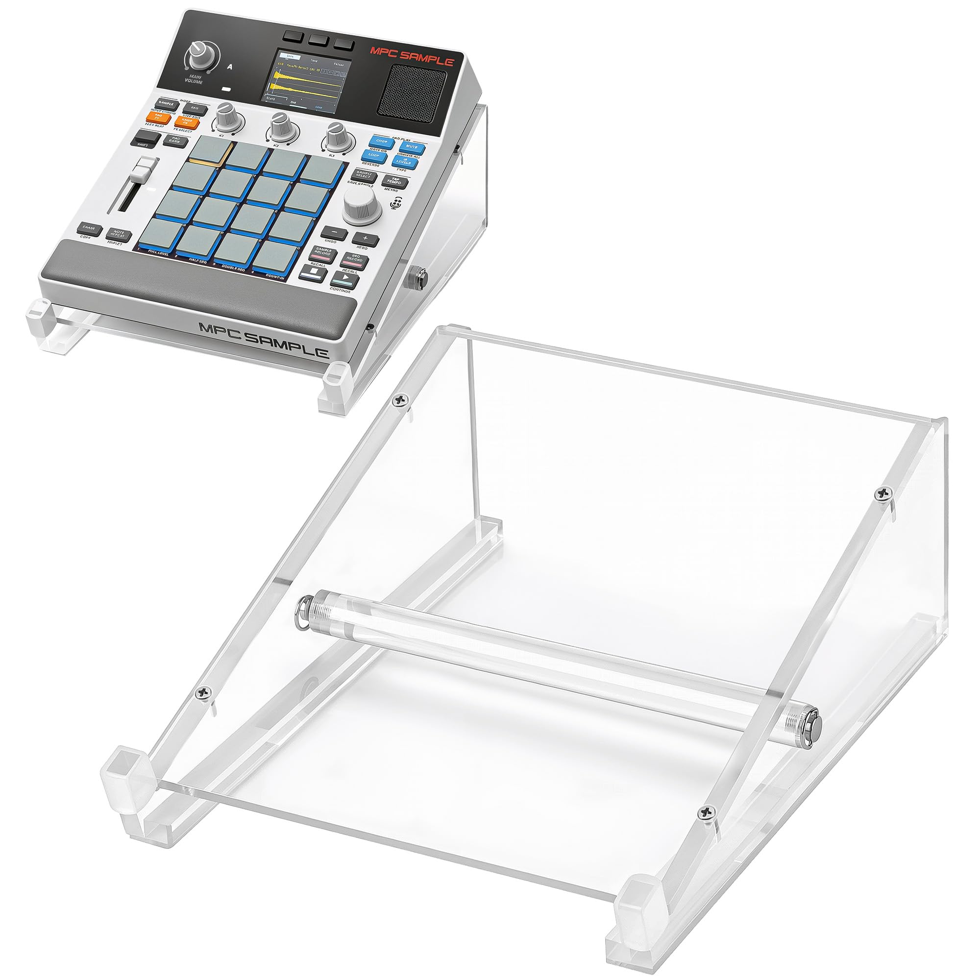 Geekria Soporte de escritorio acrílico para sampler de audio, compatible con Akai Professional MPC Sample portable groovebox, diseño ergonómico de ángulo de inclinación