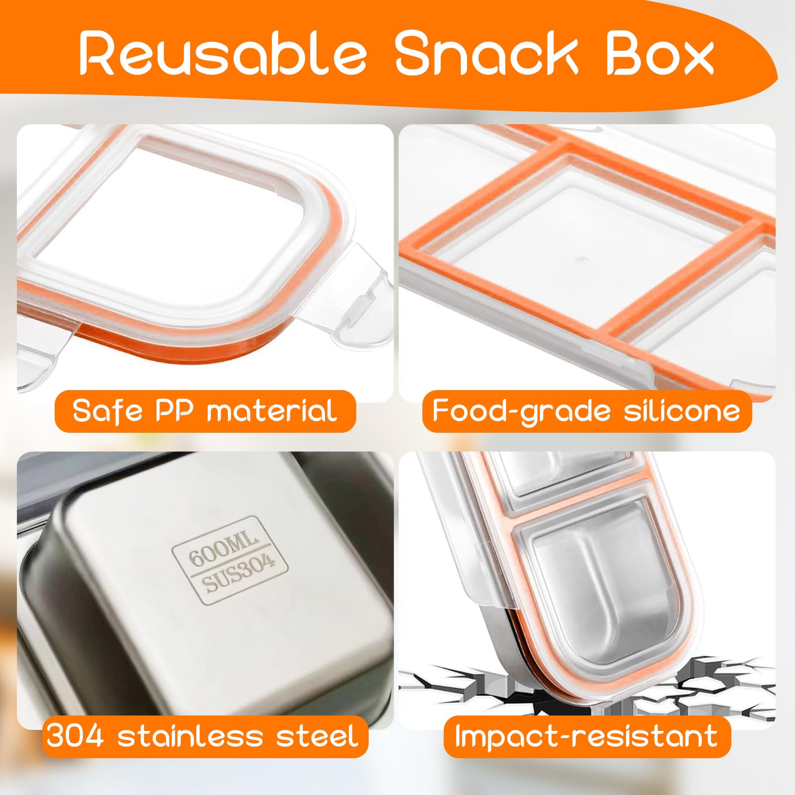 Caja De Aperitivos De Acero Inoxidable, Caja De Aperitivos para Niños con 3 Compartimentos, para Dulces, Verduras, Especias