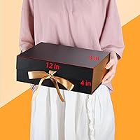 Vista 3 de 4 Pack 12x9x4 Inches Gift Boxes with Magnetic Closure Lids, Black-Gold Magnetic Box with Ribbon for Wedding, Groomsmen Bridesmaid Proposal, Negro Oro