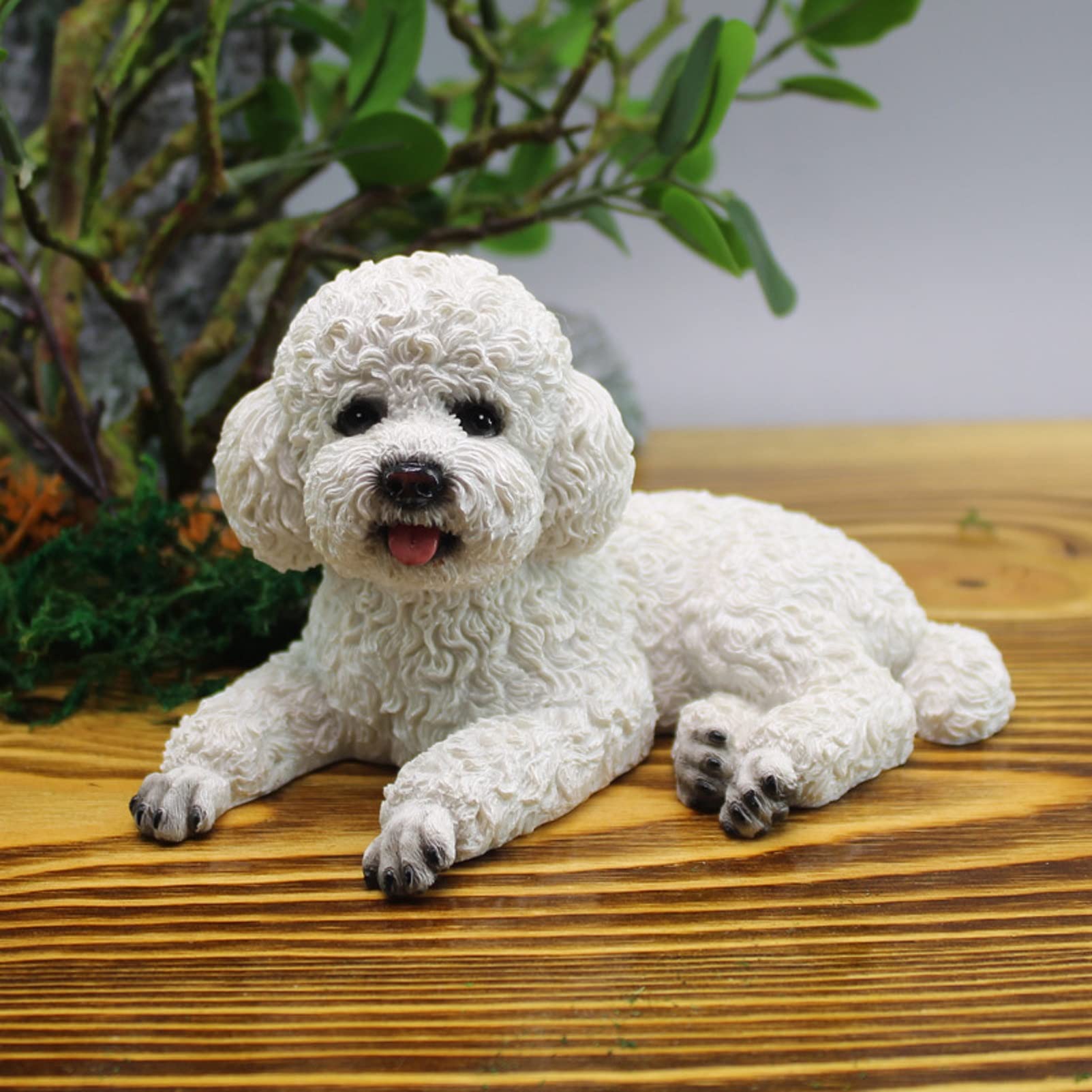 Otzoan Cute Dog Figurines Resin Animal Garden Farm Statue Poodle Sculpture Lawn Patio Yard Home Decorations Ornaments (White) - Image 3
