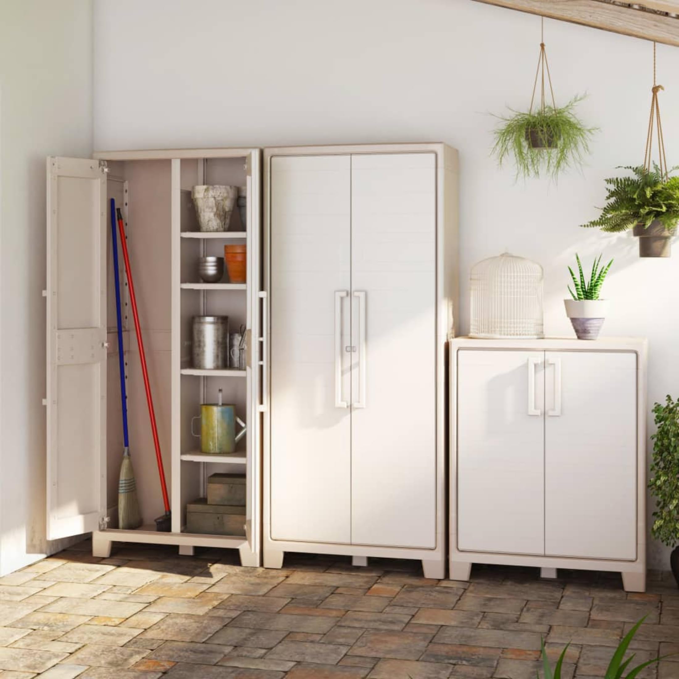 Armoire De Jardin En Résine Bacas - 89x54x182 Cm, étagères Réglables, Portes Verrouillables, Couleur Beige - 7