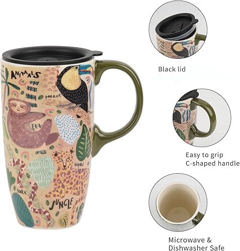Miniatura 4 de DUSVALLY Taza de café alta de cerámica, juego de regalo de taza de café de amigos, taza de viaje con tapa para oficina y hogar, regalos únicos para