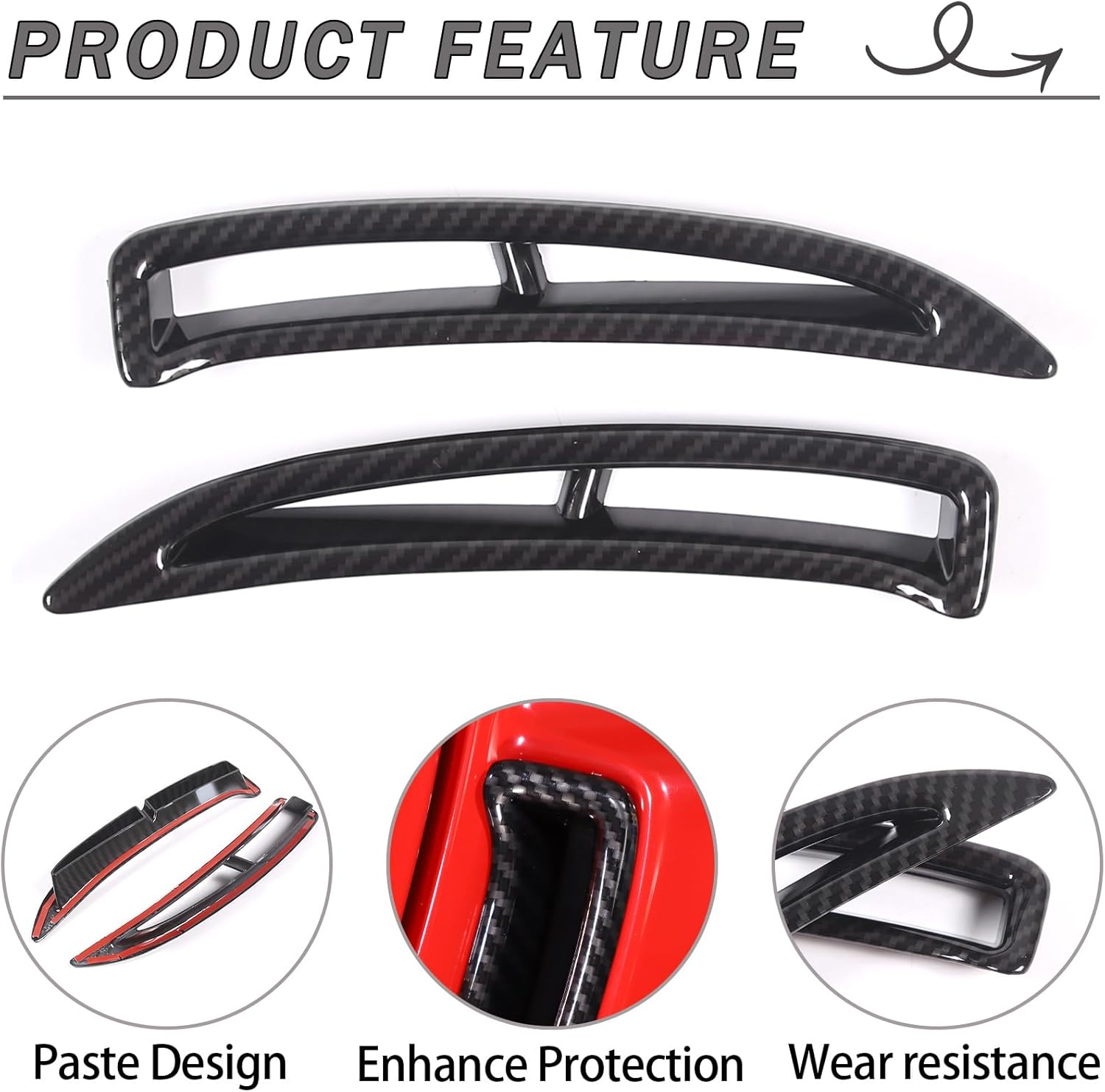 Lcojicep Rear Car Fender Side Vents Compatible with Chevrolet Corvette C6 2005-2013,Side Fender Vent Air Wing Cover Trim ABS Air Flow Intake Hole Grille Auto Exterior Accessories, Carbon Fiber Grain