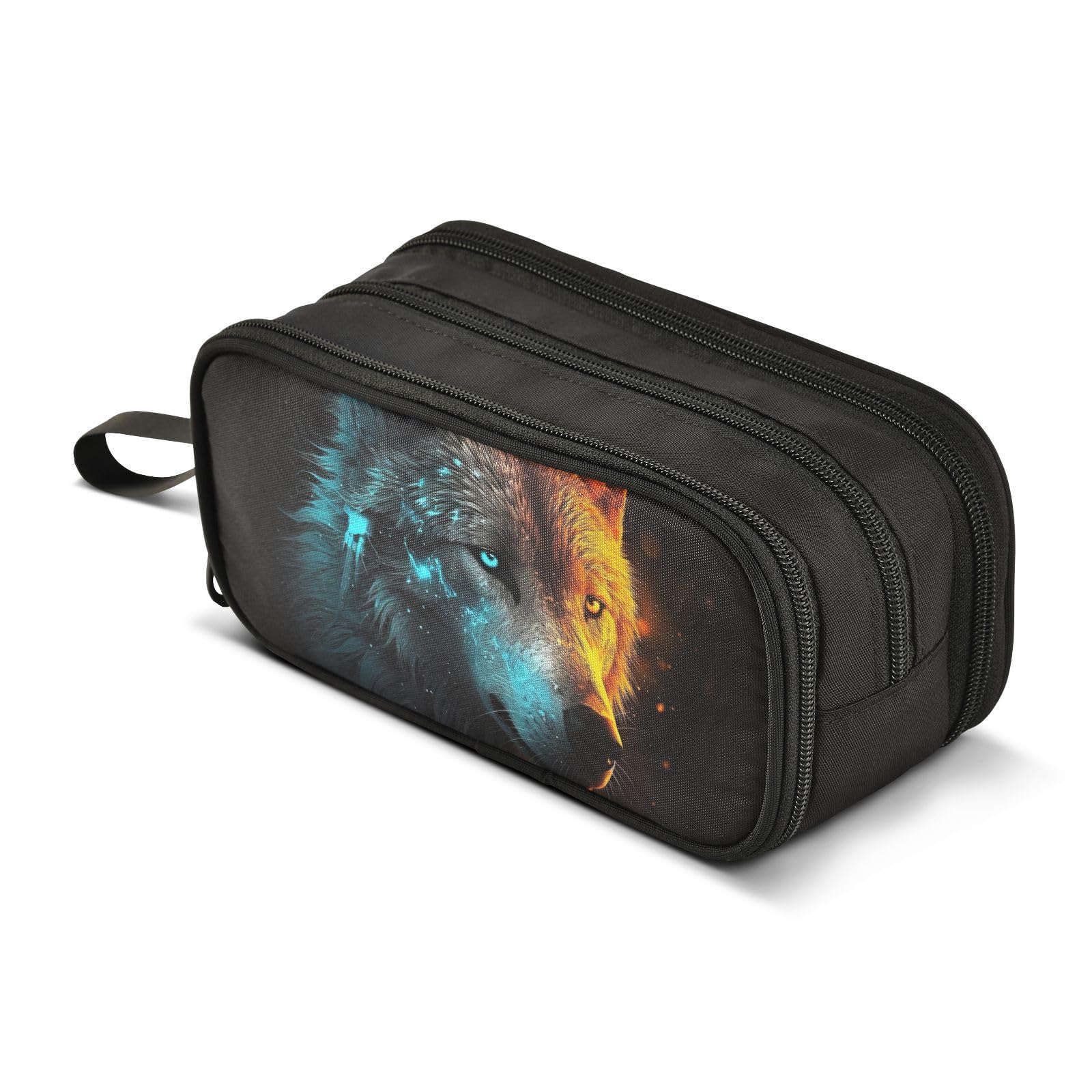 ZAZYXTJ Wolf Pencil Case Large Capacity Pencil Pouch | 3 Compartment Storage Canvas Makeup Bag for School Office Teen Girl Boy Men Women