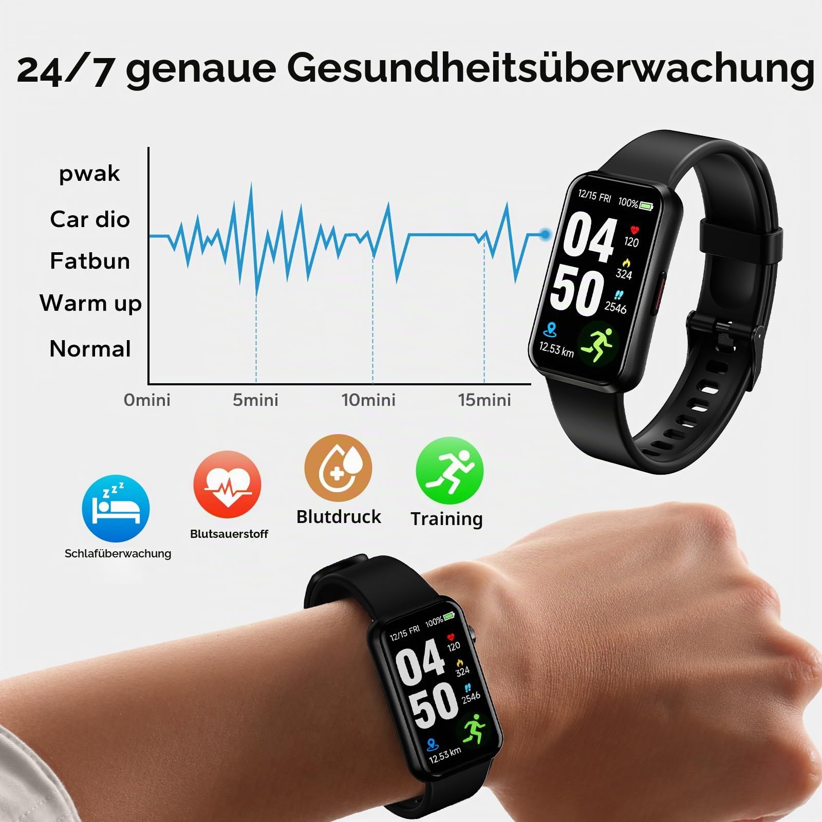 Fitness Trackers,1,47" OLED Display,5ATM IP68 Wasserdicht Fitnessuhr Armband, Aktivitätstracker mit 24h Herzfrequenz, Schlaf, Schrittzähler Smartband Herren Damen Uhr Sportuhr (Schwarz)