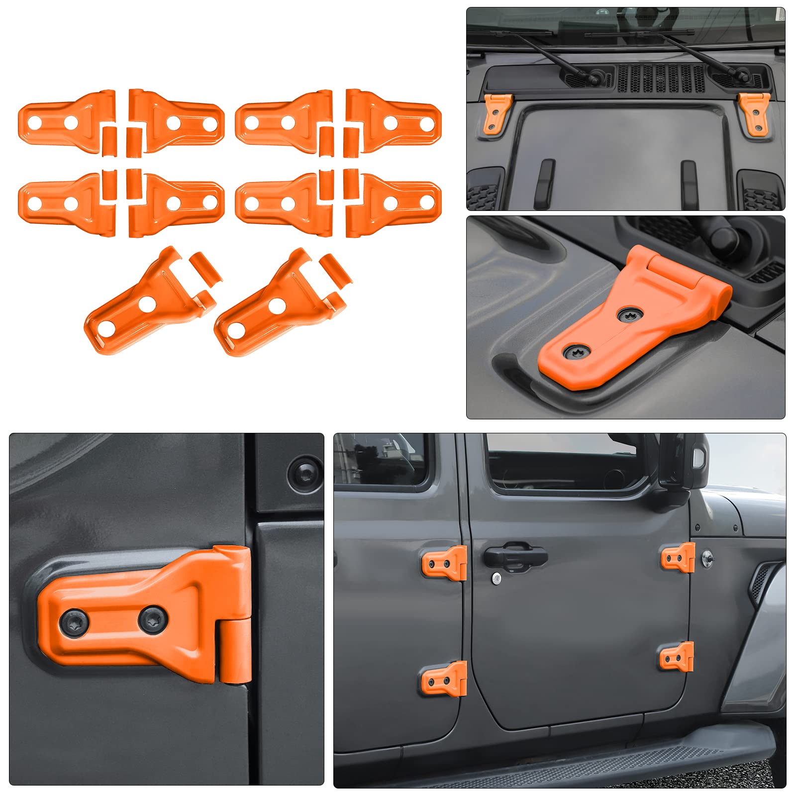 10PCS Door Hinge Cover & Hood Hinge Cover Trim Exterior Accessories for 2018-2024 Jeep Wrangler JLU Gladiator JT 4-Door (Orange)
