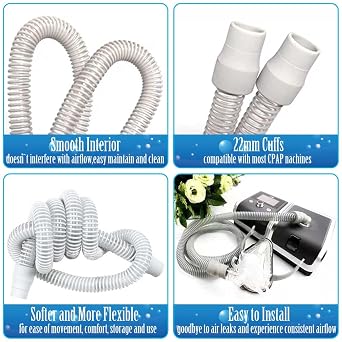 Universal CPAP Hose (6ft), Medical Flexible Polymer CPAP Replacement Tube Compatible with All Major CPAP Machines, Most CPAP BiPap, and BiLevel Device Brands, Standard 22mm, Grey