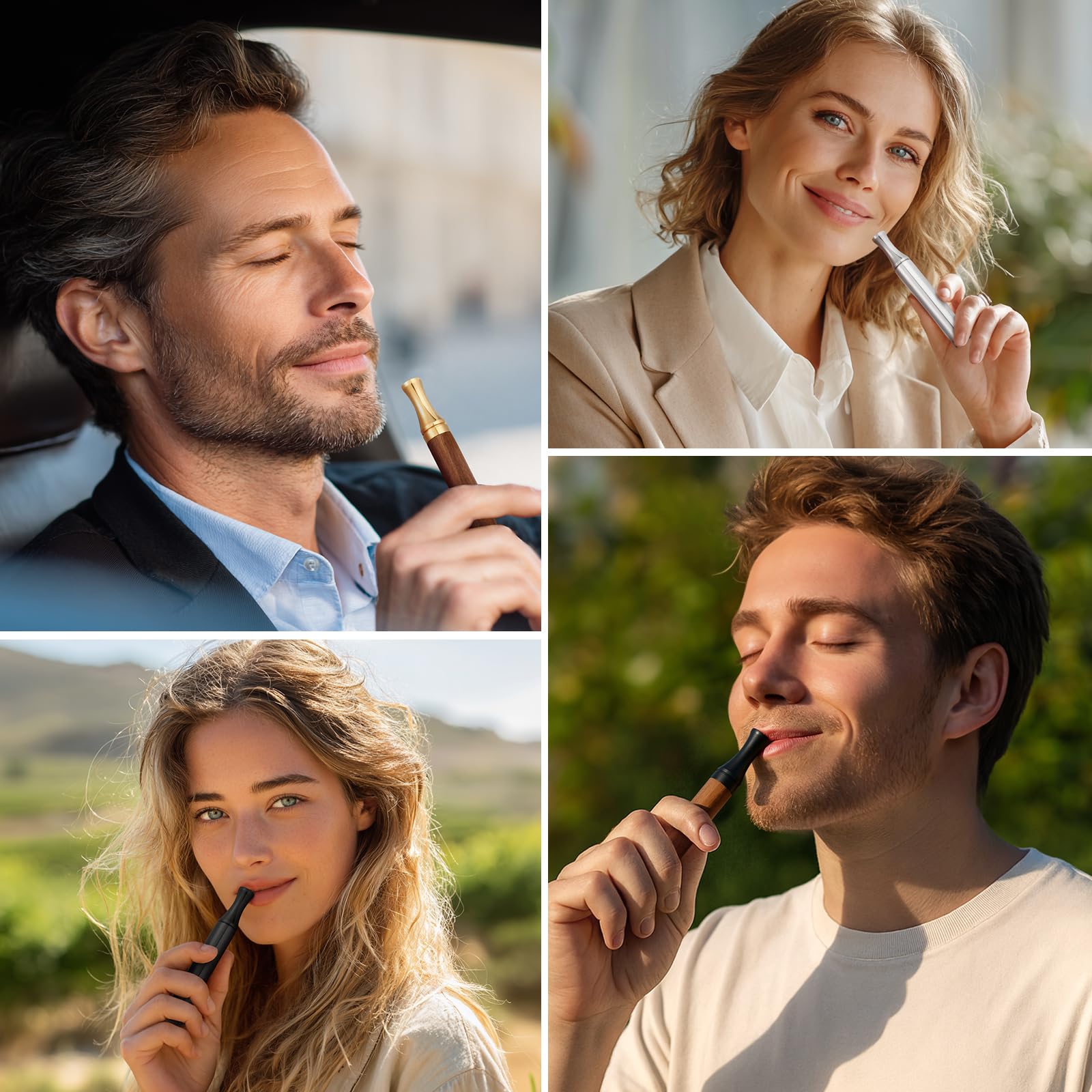 J.Fée S3.0 Rauchentwöhnung Hilfsmittel Wooden Stainless Steel Handheld Mit 15 Filtern mit Fruchtgeschmack,(Peppermint, Sweet Orange, Watermelon)Alternatives et aides sans nicotine-Atemtraining Schwarz