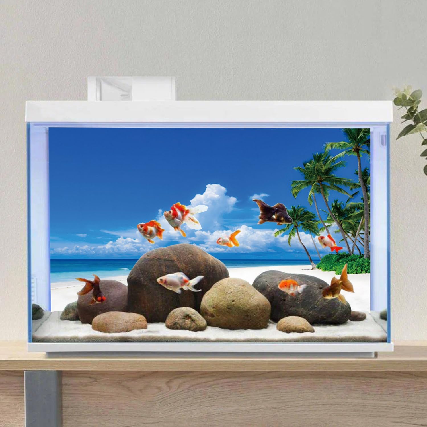 AWERT 72x24 inches Nature Landscape Aquarium Background Beach Coconut Trees Clouds Sea Natural Scenery Fish Tank Background Cloud Sky Summer Scenery Fish Tank Background