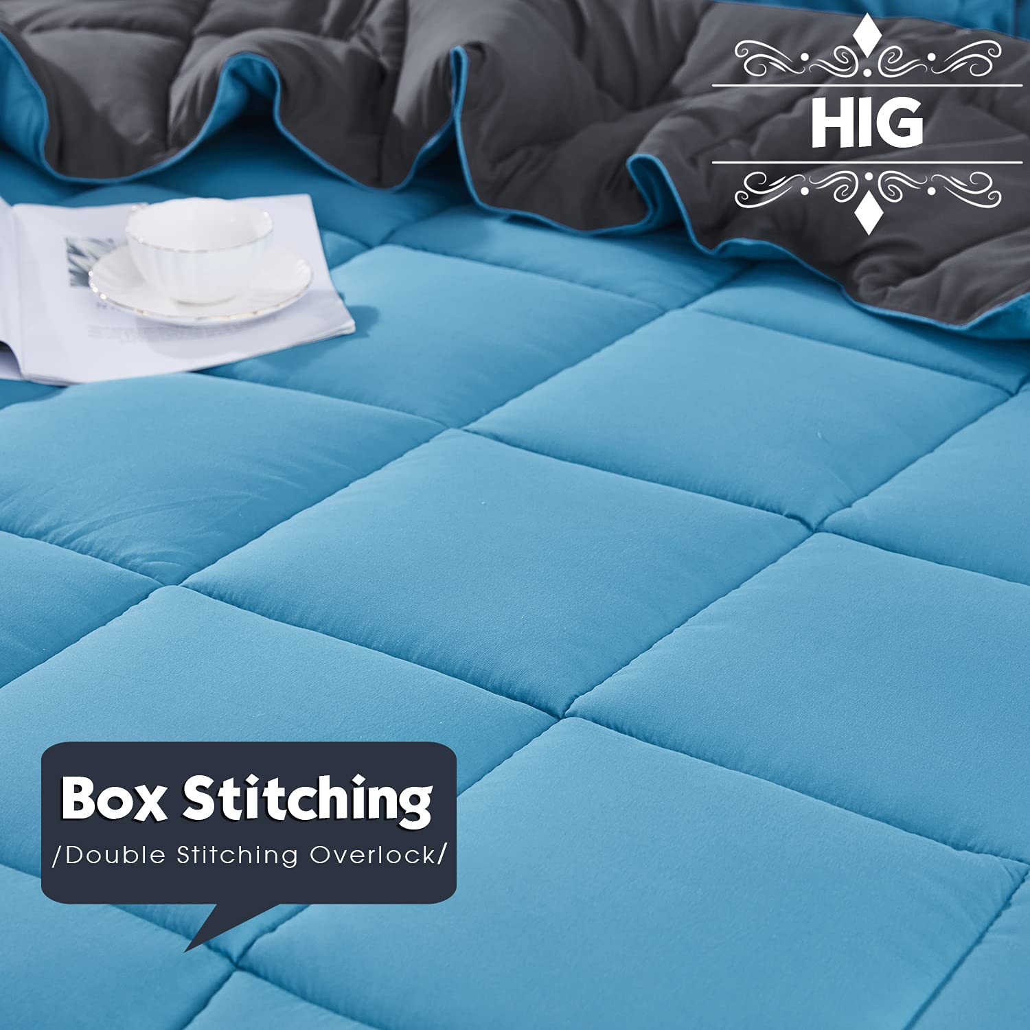 HIG 3Piece Turquoise Down Alternative Baffle Box Comforter Twin