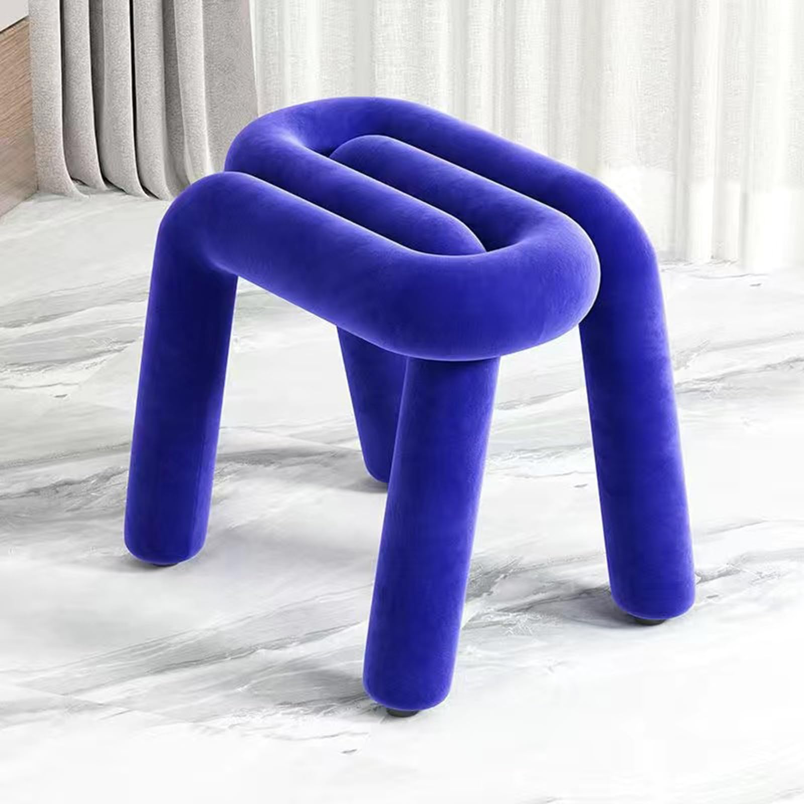 Generisch Kleiner Ottoman aus Samt, speziell geformter Schminkstuhl, Schminkstuhl, modischer Fußhocker, Fußstütze, Schminkhocker für Wohnzimmer, Schlafzimmer, Ankleidezimmer, Blau