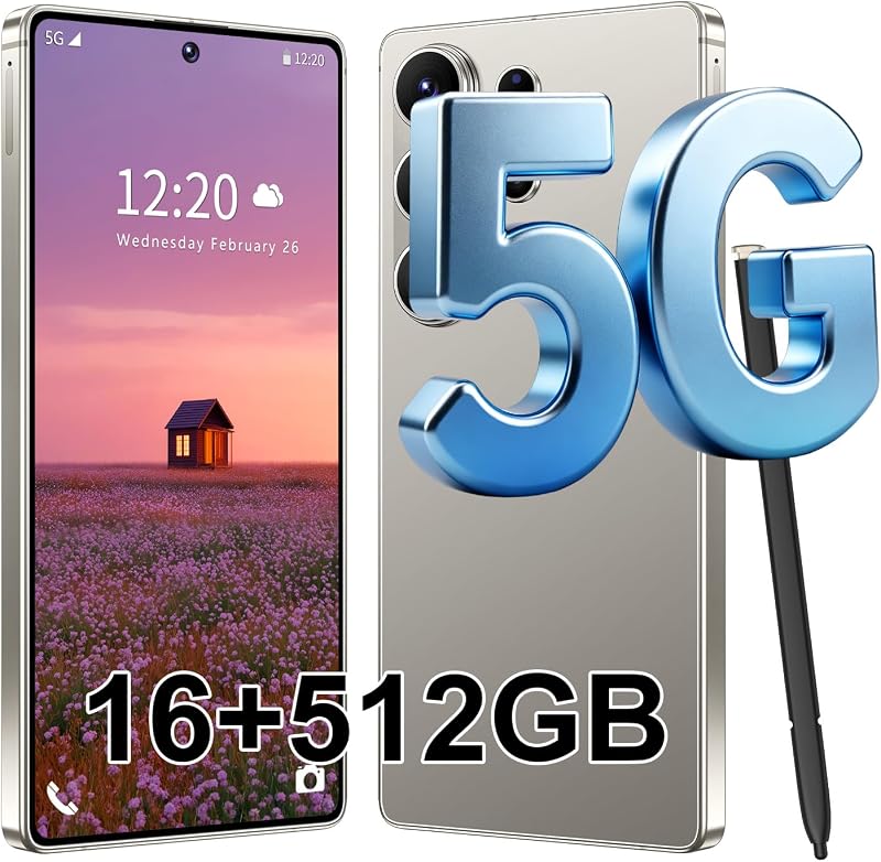 S26 Ultra 5G Smartphone desbloqueado, teléfono celular de 16 GB+512 GB para Android 15, teléfono celular desbloqueado de 6,99 pulgadas, 7000 mAh, cámara dual de 68 MP+108 MP/Dual SIM/bloqueo de huellas dactilares/cara (gris)