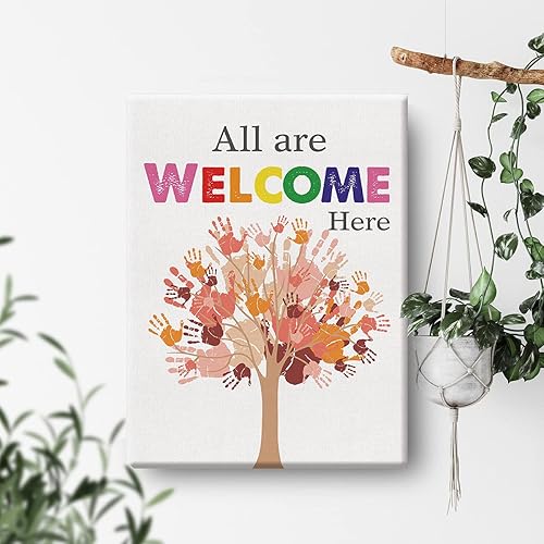 Miniatura 4 de Arte de pared inspirador de diversidad con texto en inglés All are Welcome Here, impresiones de pintura en lienzo de acuarela para decoración de