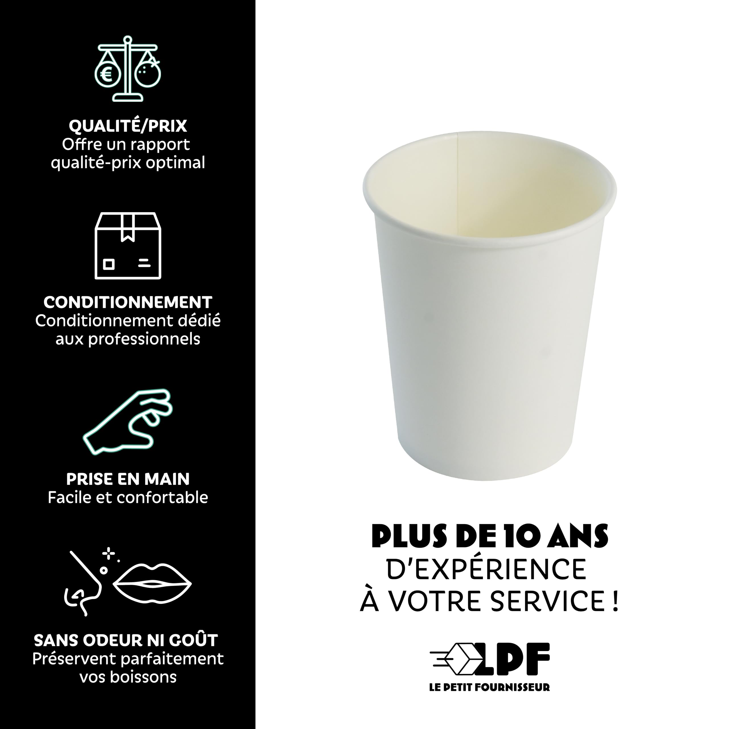 LPF LE PETIT FOURNISSEUR - 2000 Gobelets Carton Blanc 17cl - 100% Recyclable - Boissons Chaudes ou Froides
