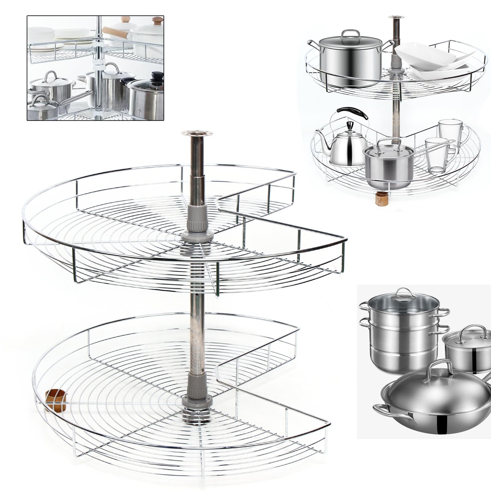 Giostra per pentole, mobiletto da cucina, piano girevole, girevole a 270°, Ø 71 cm, per mobile angolare, piatto girevole sotto armadio, BJDIE-365