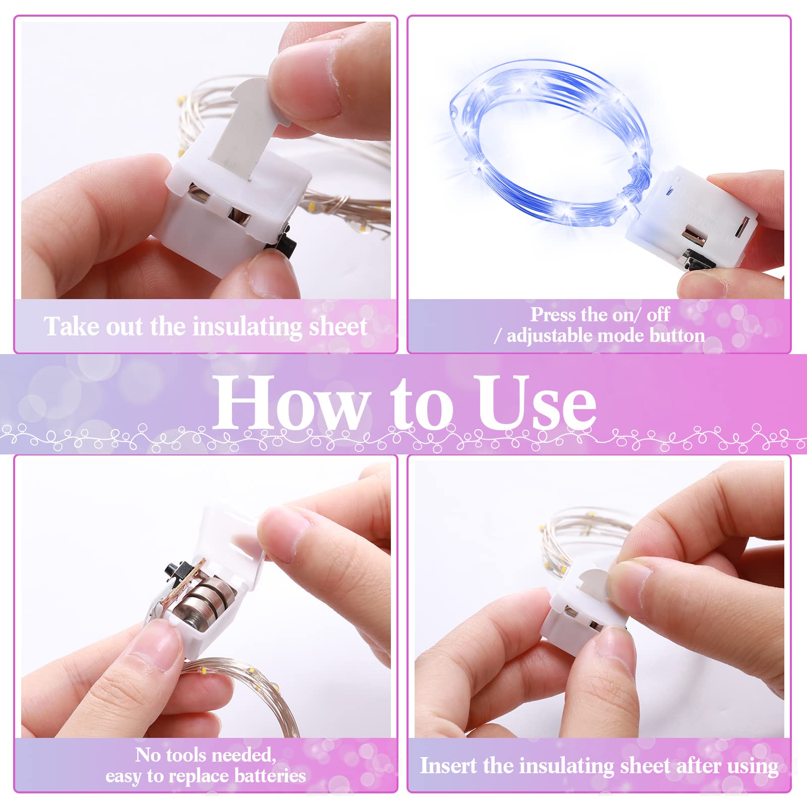 Paquete de 150 luces LED de hadas que funcionan con pilas, 3 modos de velocidad, 2 m, 20 luces LED alimentadas por pilas, alambre impermeable, luces parpadeantes, recuerdo de fiesta para bricolaje