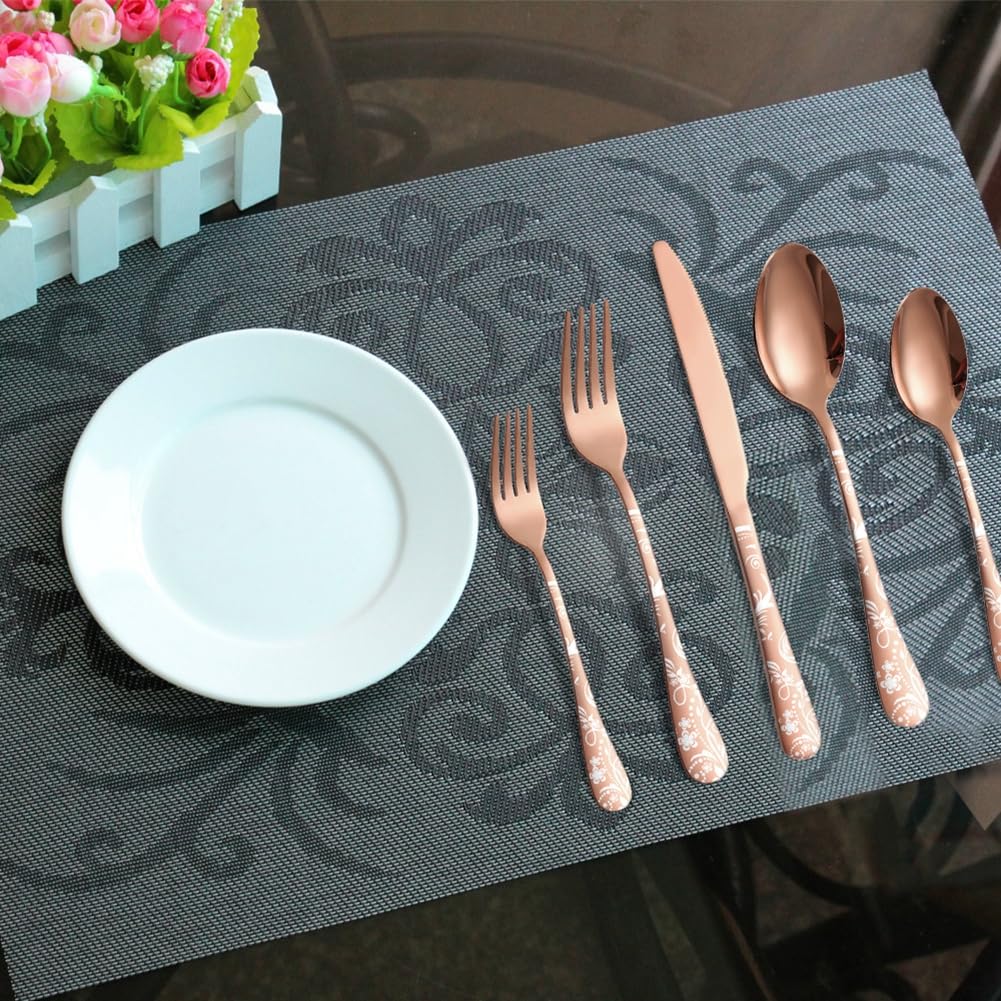 Ensemble de Couverts 4 Personnes 20 Pcs Couverts en Acier Inoxydable Couverts Poli Miroir Comprenant Couteau Fourchette Cuillerée Couverts de Table pour Cuisine Restaurant Or Rose