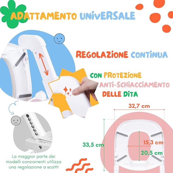 Riduttore WC Bambini con Scaletta Rosa Dai 18 Mesi - Adattatore WC per Bambini Pieghevole, Maschietti e Femminucce - Regolazione Continua in Altezza - Completamente Ripiegabile - 5