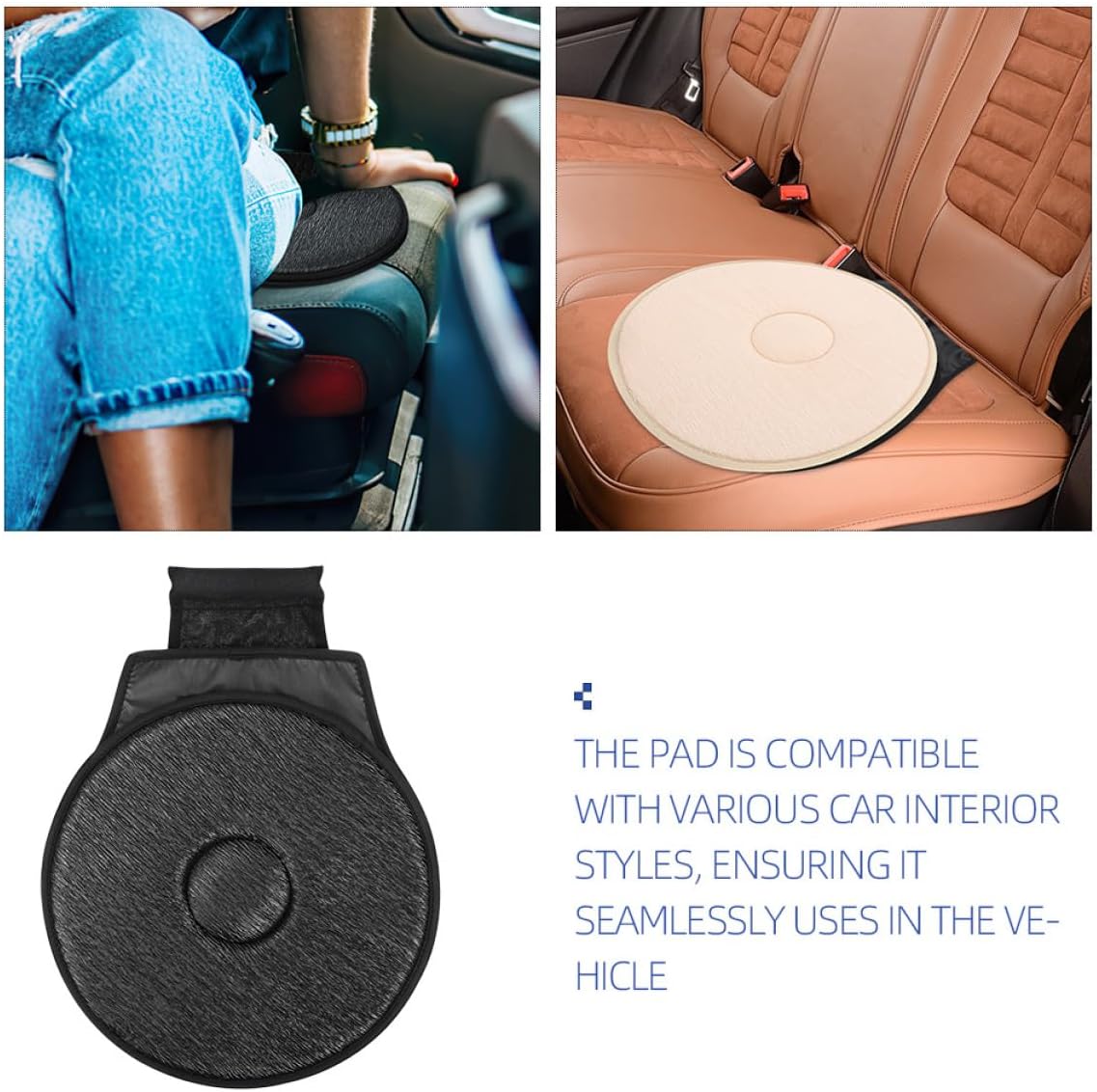 2pcs Swivel Car Seat Cushion Rotating Driver Seat Pad Pregnancy Belt Comfortable Car Mat Pad