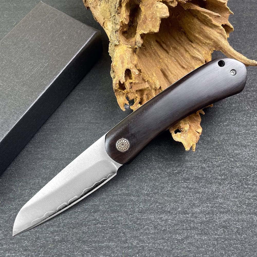 Klappmesser 7.3" Scharf Robust Taschenmesser aus Edelstahl Ebenholz, Dreilagiger stahl messer, Outdoor Edc Messer Survival Jagdmesser, tragbare camping messer, klein einhandmesser tanto mit holzgriff