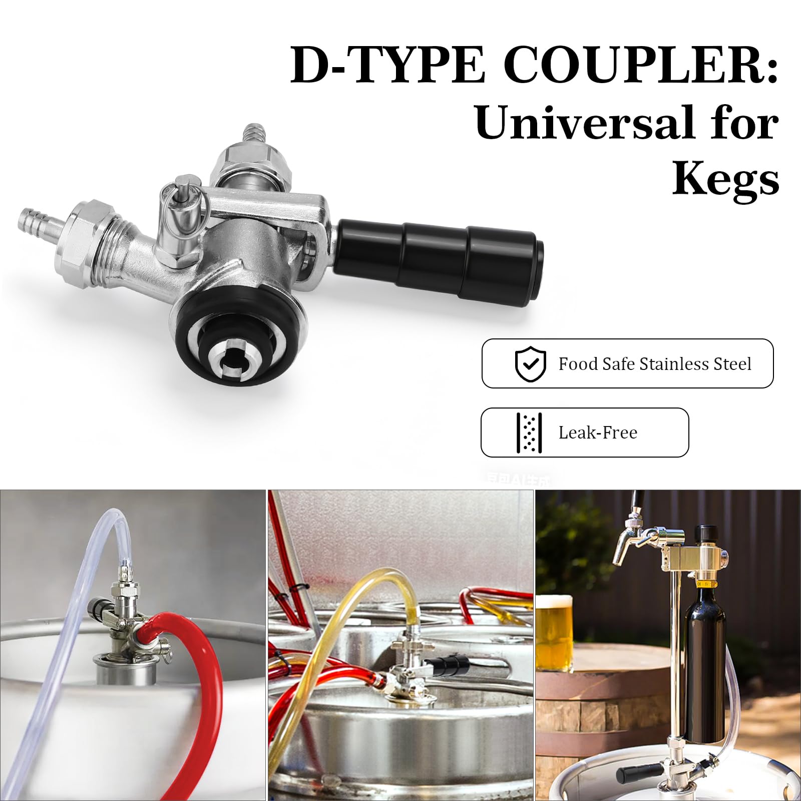 Acoplador de barril de acero inoxidable 304 Sankey Keg Acoplador de barril sistema D para Kegerator 5/16 púas G5/8 tuercas US Sanke D Acoplador de cerveza con válvula de retención, arandela de