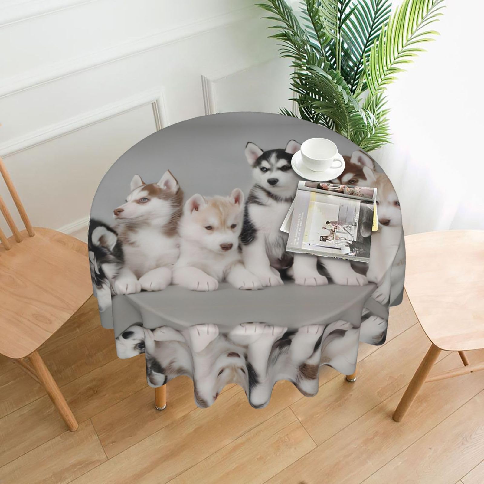 YYHWHJDE Lovely Husky Prints Round Decorative Tablecloth 60in – Elevate Your Dining Experience with This Stunning Table Throw for Parties & Everyday Use