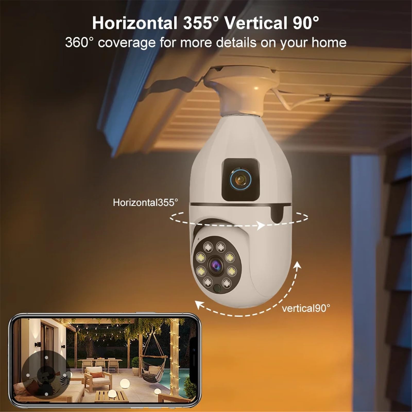 4K CCTV PTZ WiFi Double Objectif Double écran E27 Ampoule caméra Tuya Vie Intelligente sécurité caméra de Surveillance vidéo AI Humain Suivi Automatique(Cam Add 32G Card x2)