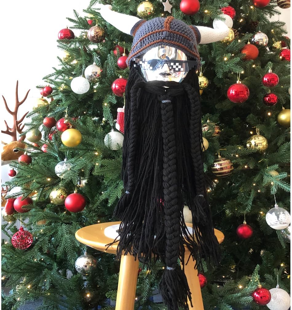 Viking Beard Hats Funny Beanie Hat Handmade Knit Wig Hat for Men Women - Image 4