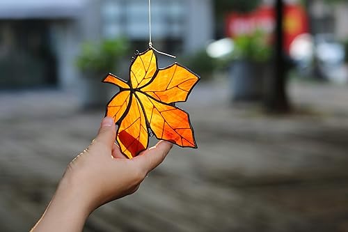 Miniatura 9 de Atrapasoles de hojas de arce para ventana, vitral, decoración del hogar, decoración de hojas de otoño, regalos para mujeres..