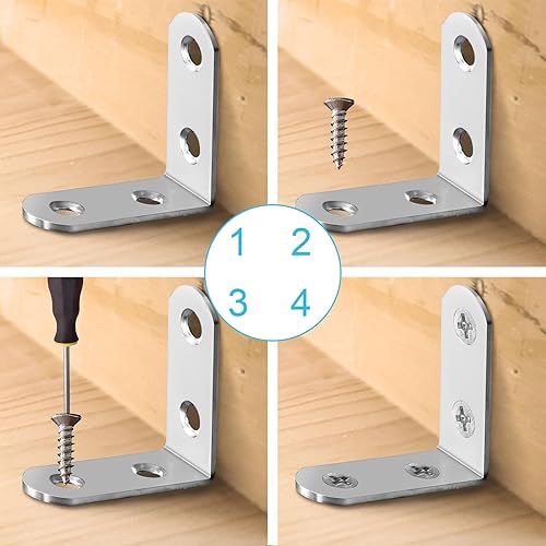 Miniatura 5 de Soporte de esquina de metal con ángulo de 90 grados, soporte de esquina con 100 tornillos para asegurar marcos de madera, mesas, sillas, muebles de